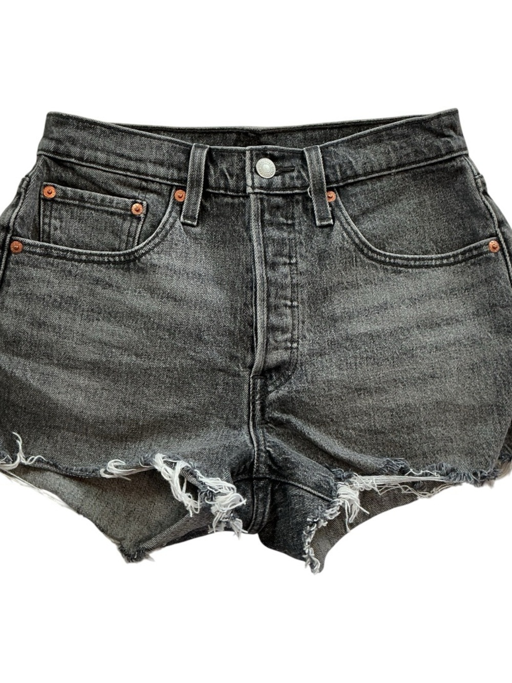 Levis Women 501 Black Cut Off  Denim Short Size 26 Raw Hem High Rise 2.5” Inseam